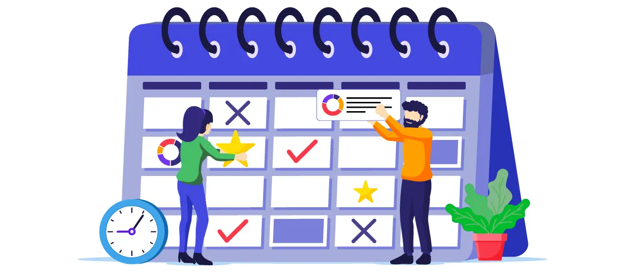Illustration mit großem Tischkalender mit verschiedenen eingetragenen Terminen